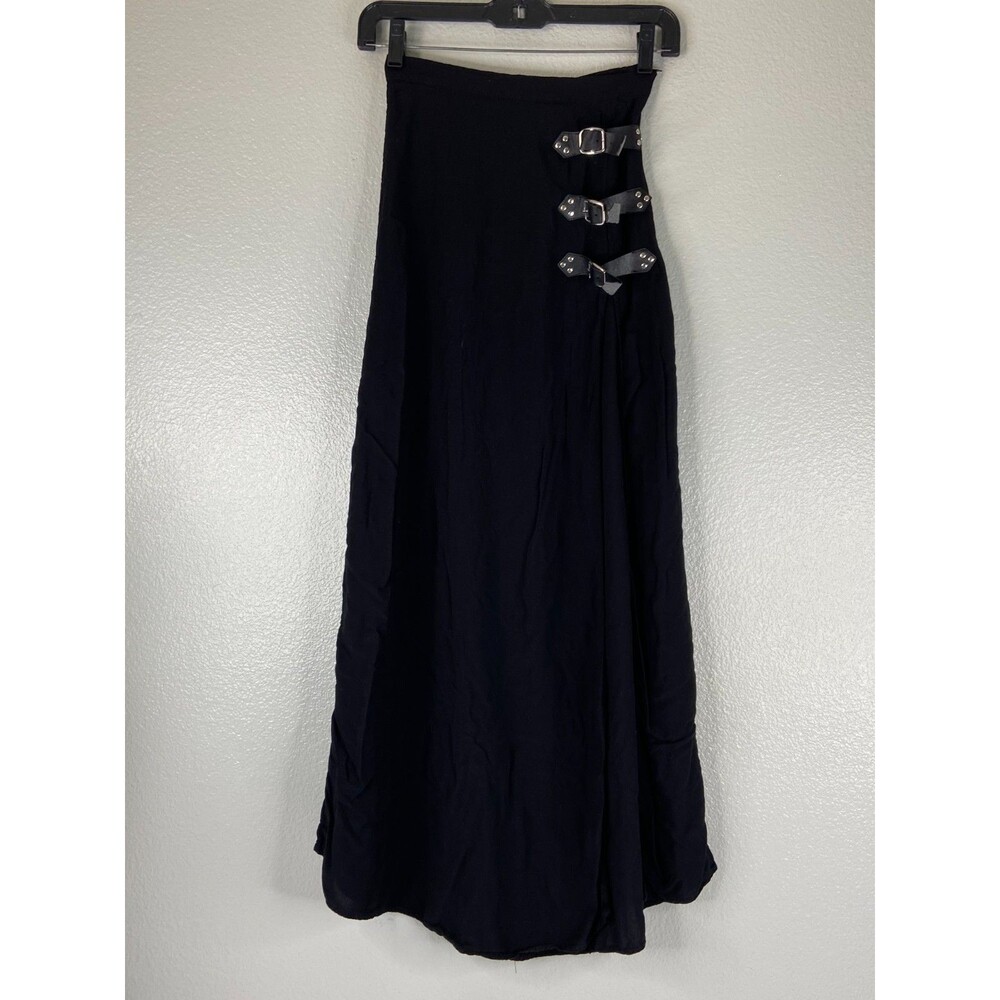 Widow Women XS Black Goth Maxi Skirt Buckle High Thigh Slit Sexy Witch Festival